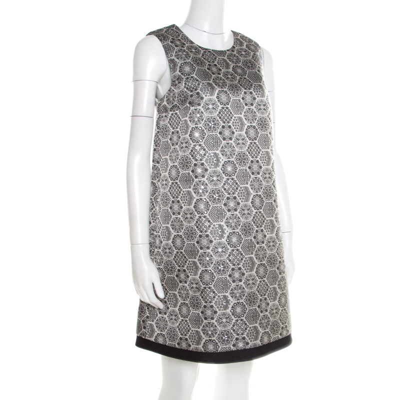 

Gucci Monochrome Metallic Floral Jacquard Sleeveless Dress, Black