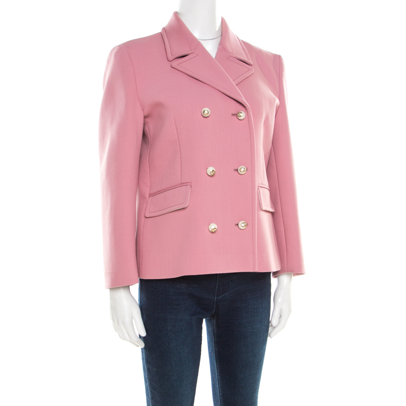 

Gucci Dusty Pink Wool Logo Button Detail Double Breasted Blazer