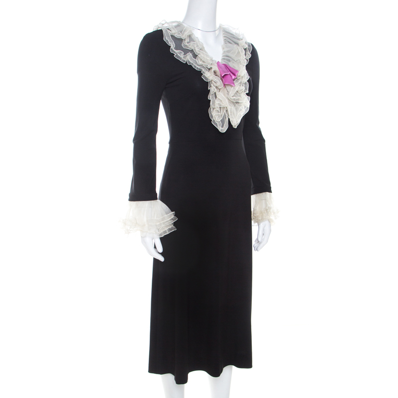 

Gucci Black Stretch Crepe Ruffled V-neck Dress