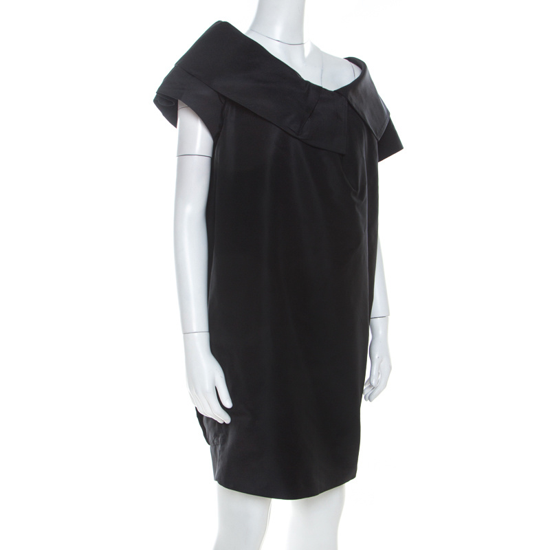 

Gucci Black Textured Silk Oversized Collar Detail Dress