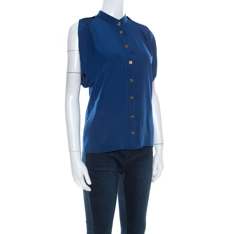 

Gucci Blue Silk Pleated Shoulder Shirt