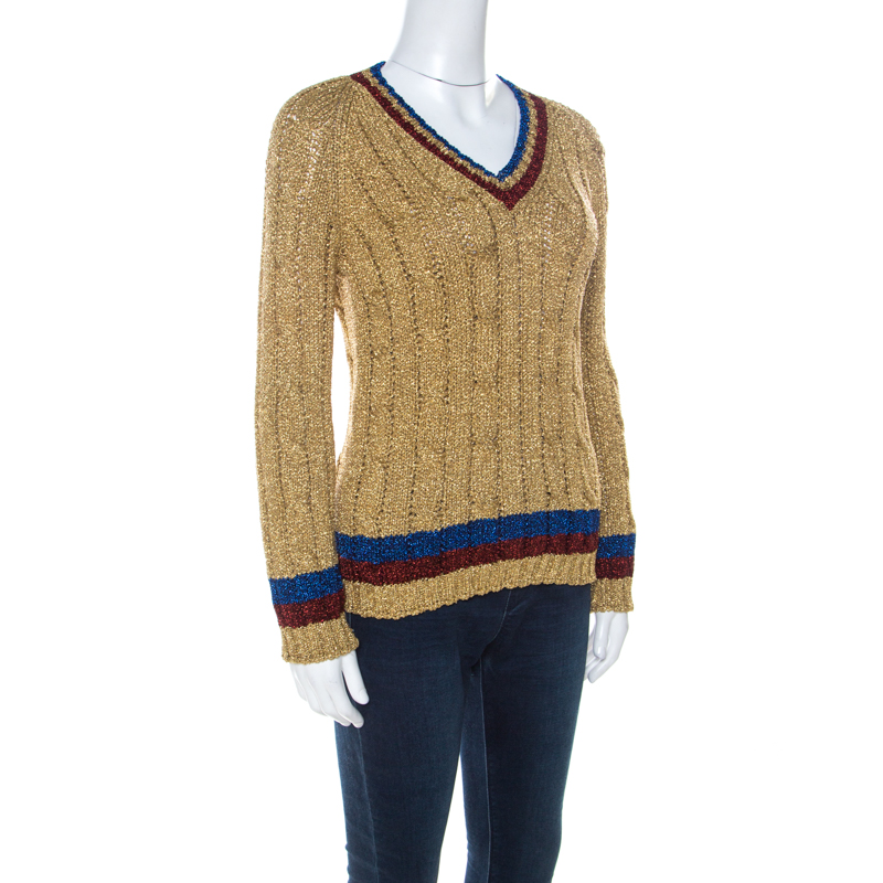 

Gucci Gold Tinsel Web Stripe Detail Pullover