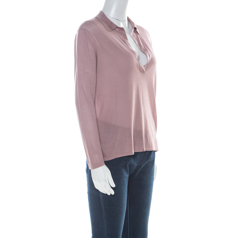 

Gucci Lilac Purple Silk Knit Collared Long Sleeve Top