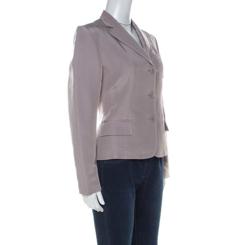 Pre-owned Gucci Grey Silk Blend Button Front Tailored Blazer M