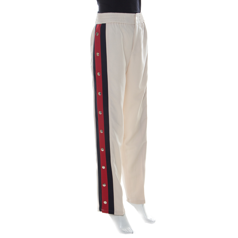 

Gucci Beige Wool & Silk Blend Striped Side Seam Snap Button Detail Sweatpants