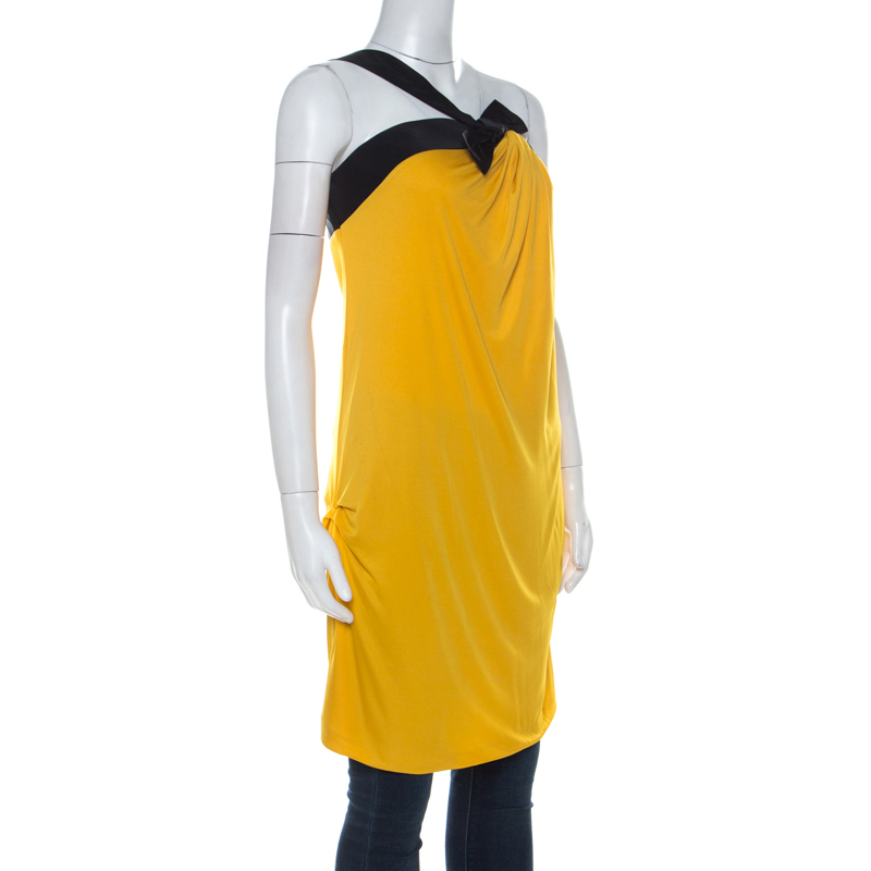

Gucci Yellow Jersey One Shoulder Bow Detail Tunic Top