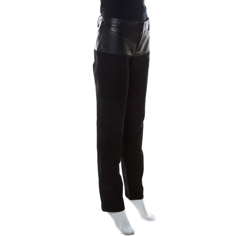 

Gucci Black Cotton Fitted Leather Trim Skinny Pants