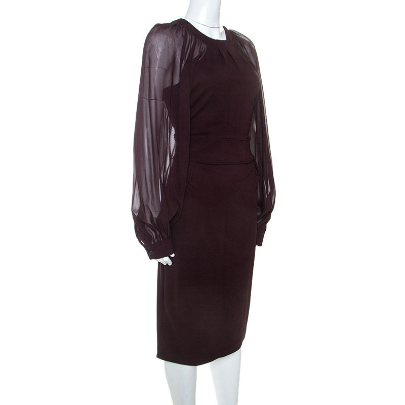 

Gucci Burgundy Stretch Knit Bishop Sleeve Midi Dress