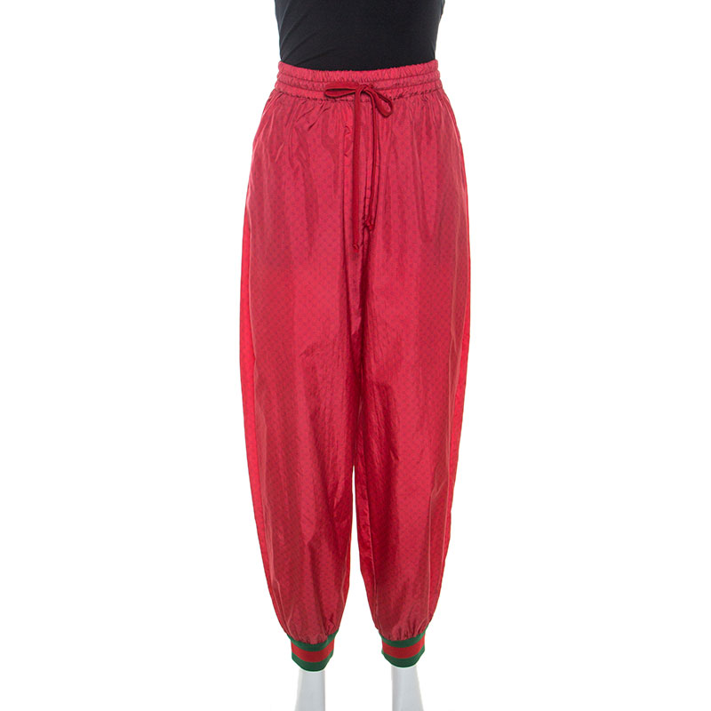 Gucci Red Monogram Print Nylon Contrast Trim Dapper Dan Joggers M