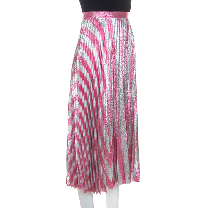 

Gucci Metallic Pink Striped Pleated Midi Skirt