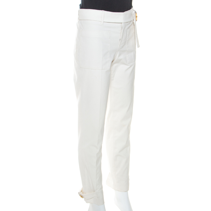 

Gucci Cream Cotton Bamboo Buckle Detail Tapered Trousers