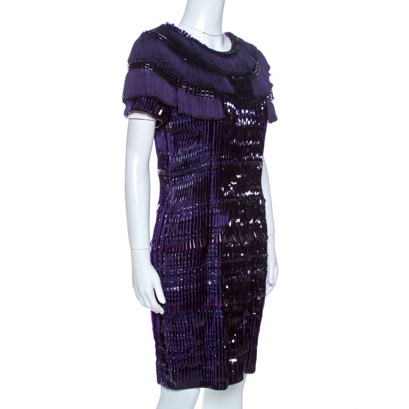 

Gucci Purple Silk Embellished Fringe Detail Dress