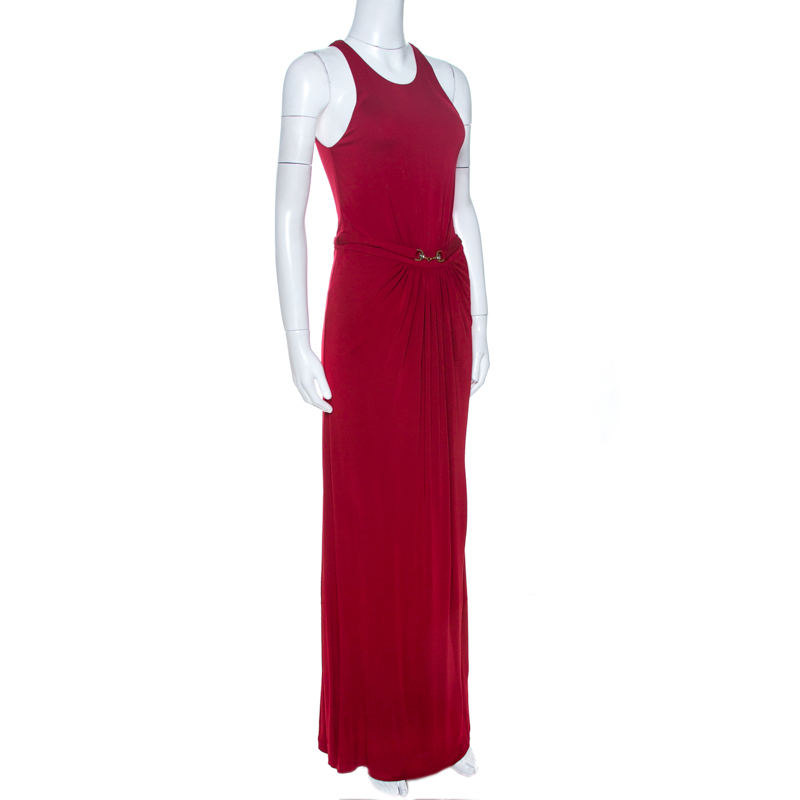 

Gucci Scarlet Red Knit Belt Detail Sleeveless Maxi Dress