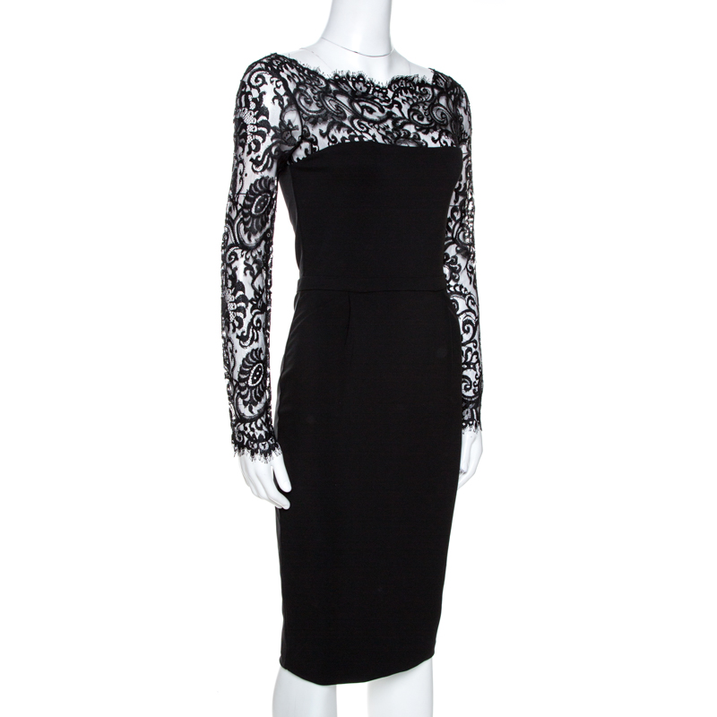 

Gucci Black Knit Lace Trim Long Sleeve Sheath Dress