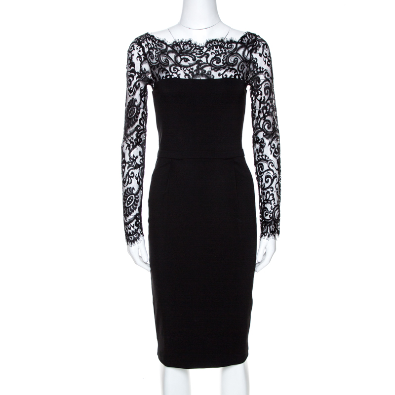 Gucci Black Knit Lace Trim Long Sleeve Sheath Dress XS Gucci | TLC