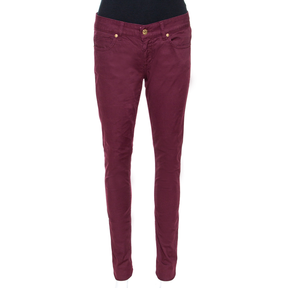 Pre Owned Gucci Burgundy Stretch Denim New Leggings S