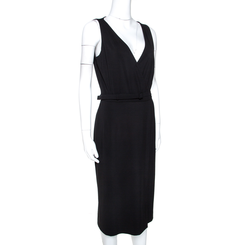 

Gucci Black Jersey Belted Faux Wrap Dress