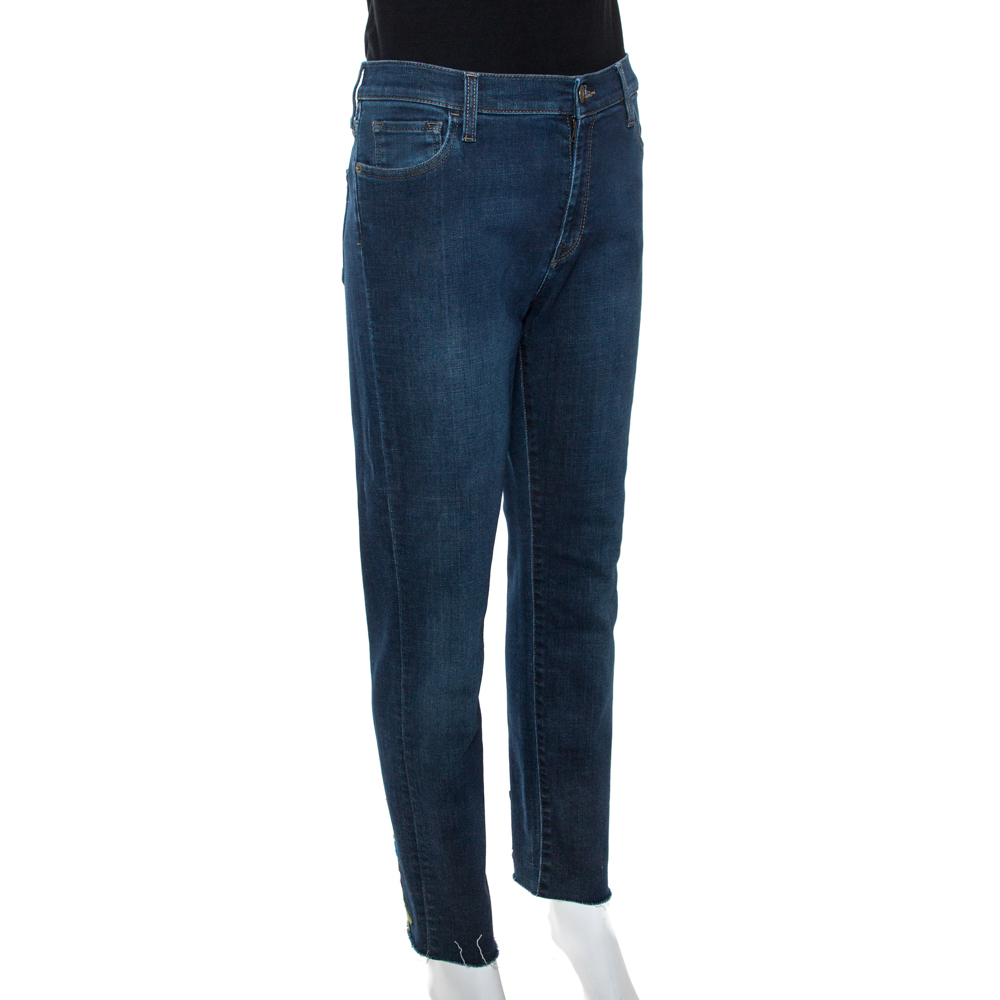 

Gucci Indigo Floral Appliqued Denim Skinny Jeans, Blue