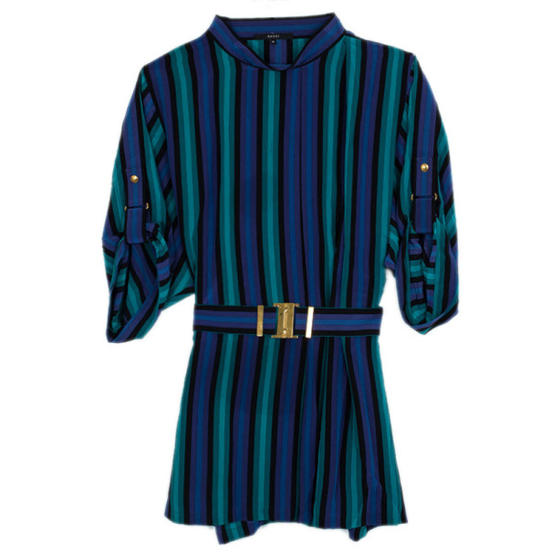 Pre Owned Gucci Striped Satin Belted Dress S