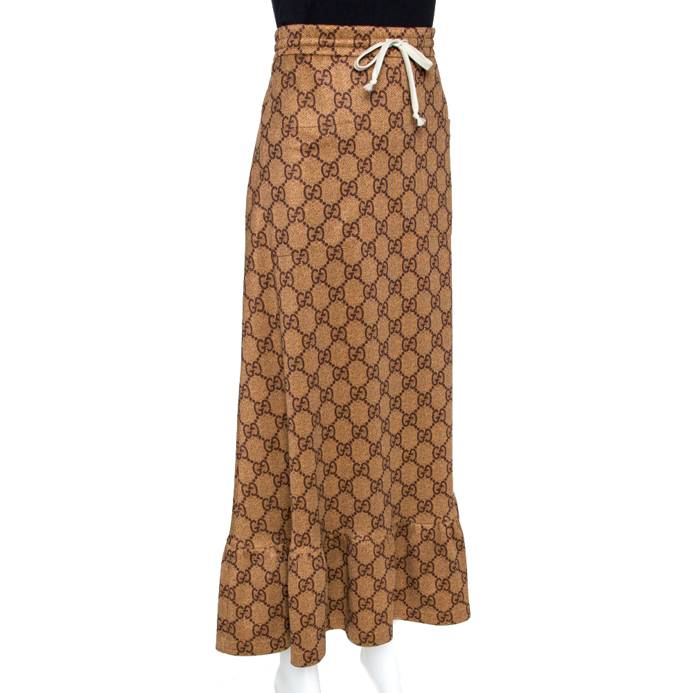 

Gucci Brown GG Supreme Logo Print Cotton Blend Maxi Skirt