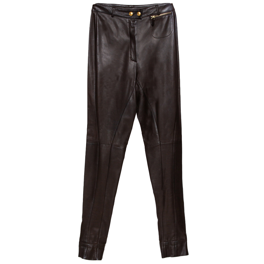 Gucci Vintage Chocolate Brown Leather Riding Trousers M
