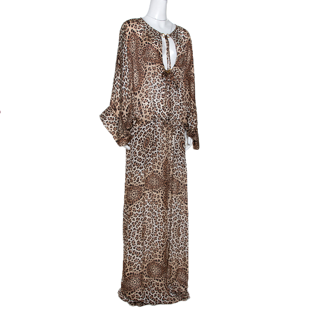 

Roberto Cavalli Brown Animal Print Silk Maxi Dress
