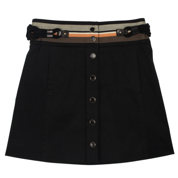 Pre Owned Gucci Signature Stitched Belt Skirt S