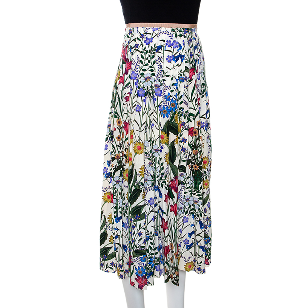 

Gucci Multicolor Floral Printed Silk Pleated Midi Skirt