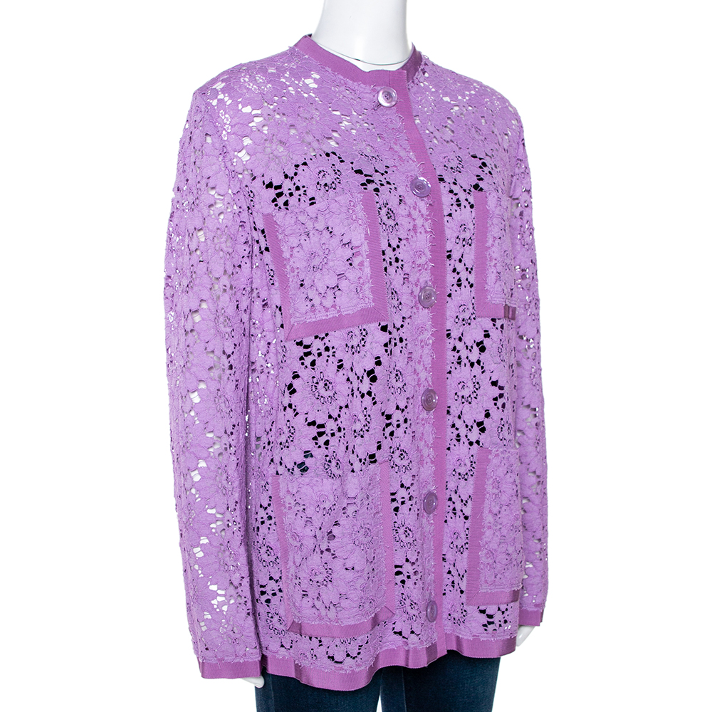 

Gucci Lavender Floral Corded Lace Button Front Jacket, Purple