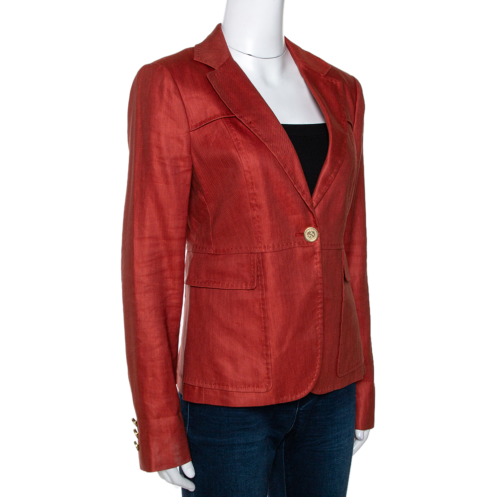 

Gucci Brick Red Hemp & Silk Single Buttoned Blazer