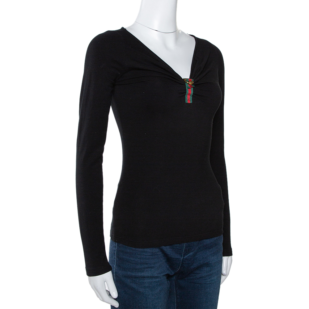 

Gucci Black Stretch Cotton Gathered Long Sleeve Top
