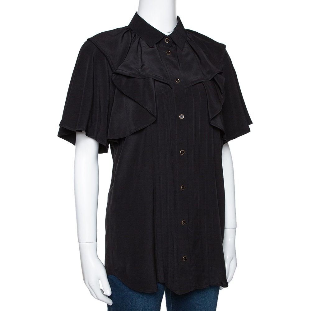 

Gucci Black Silk Ruffled Button Front Blouse