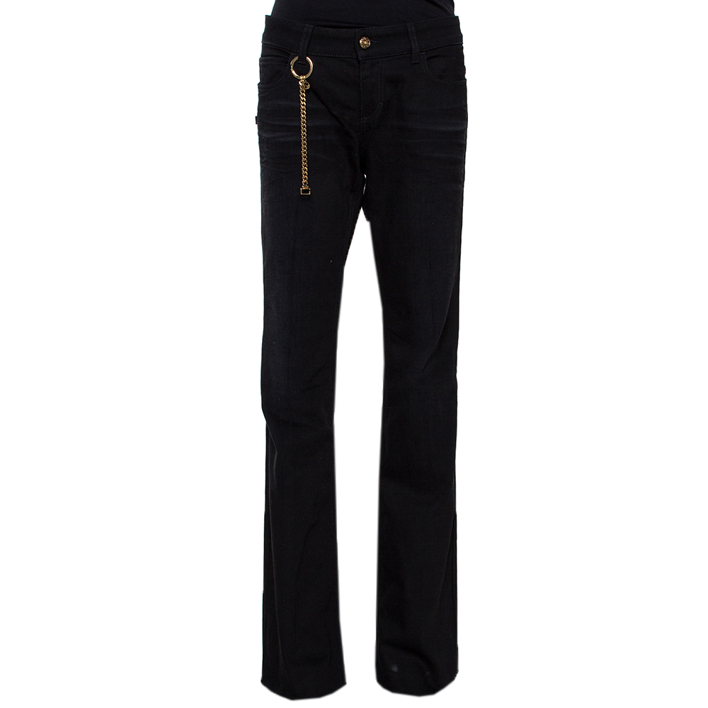 Gucci Black Denim Gold Chain Detail 70's Jeans L