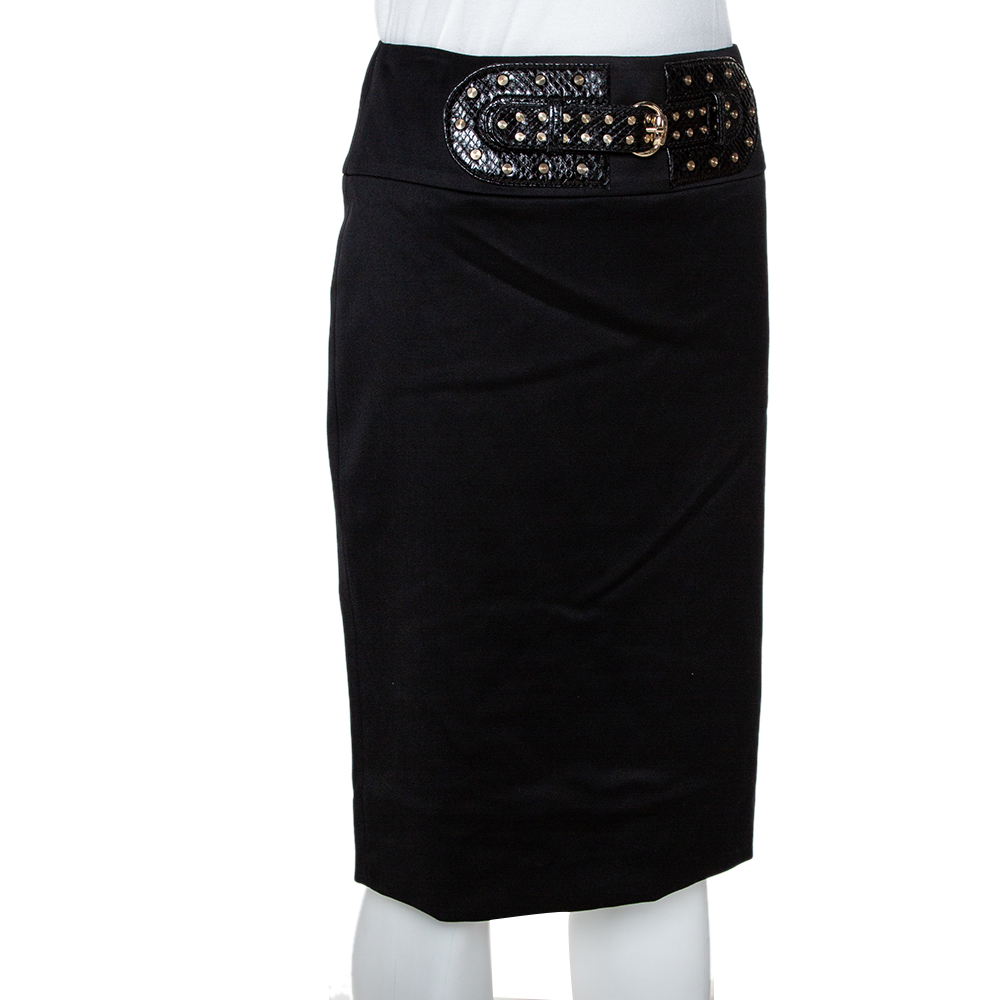 

Gucci Black Stretch Wool Studded Belt Detail Fitted Skirt