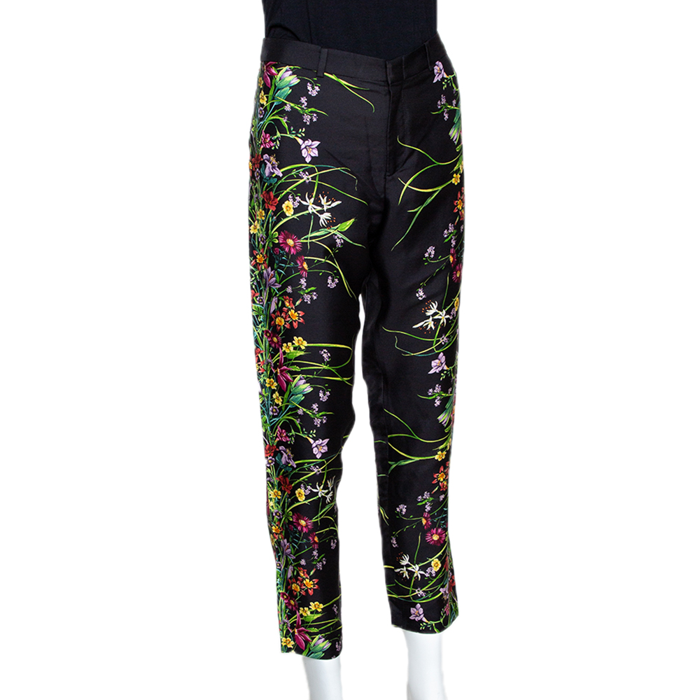 

Gucci Black Floral Print Silk Tapered Pants
