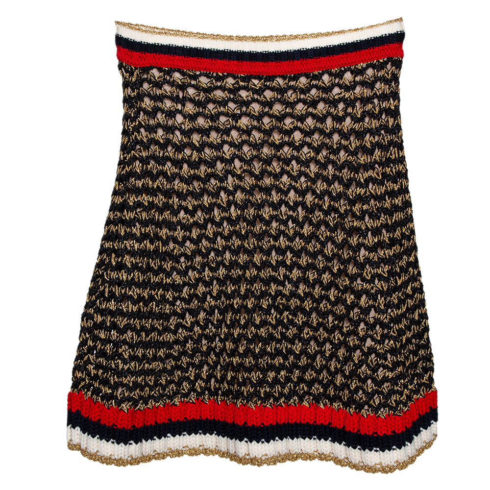 

Gucci Black Lurex Open Knit Web Detail A-Line Skirt