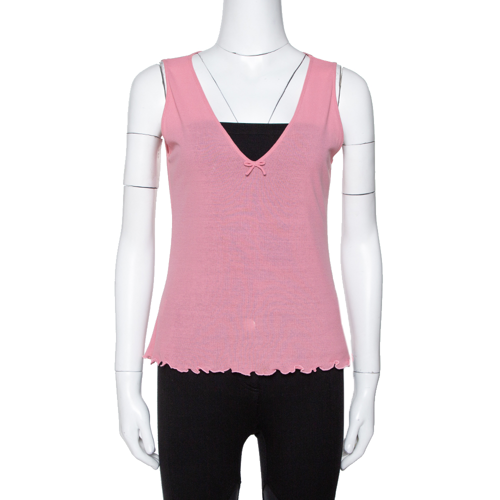 

Gucci Pink Cotton Knit Bow Detail Sleeveless Top