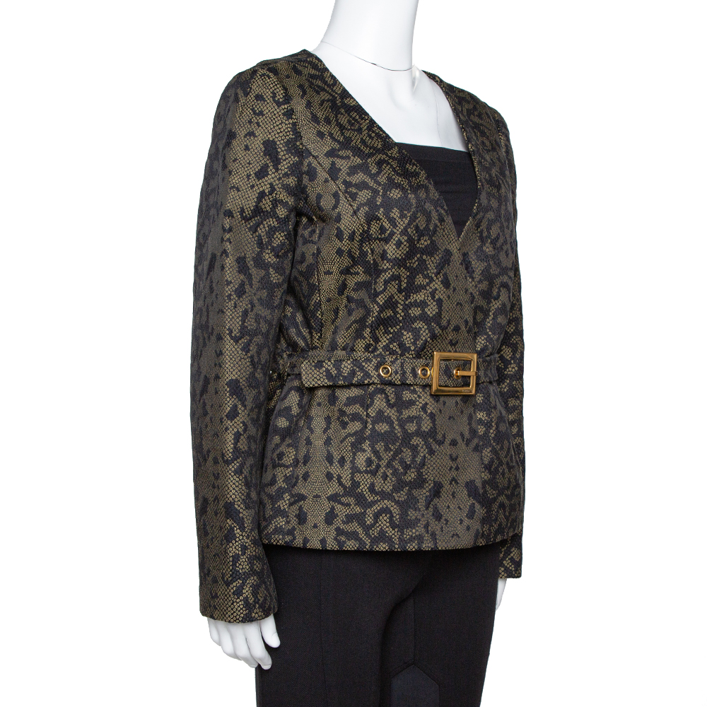 

Gucci Black & Beige Python Pattern Cotton & Silk Belted Jacket