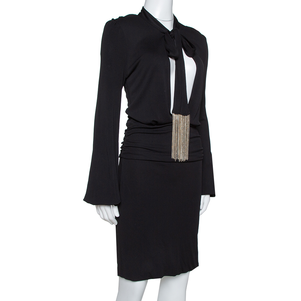 

Gucci Black Jersey Chain Tie Detail Knee Length Dress