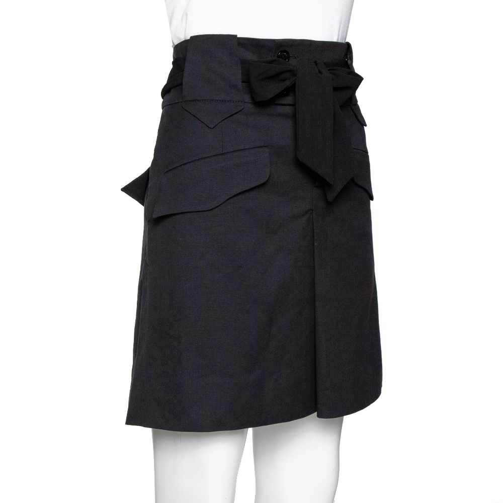 

Gucci Black Mohair Wool Blend Tie Front A-Line Skirt