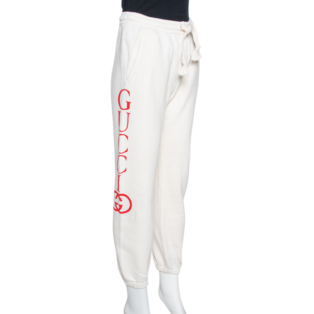 

Gucci Ecru Cotton Jersey Logo Print Joggers, Cream