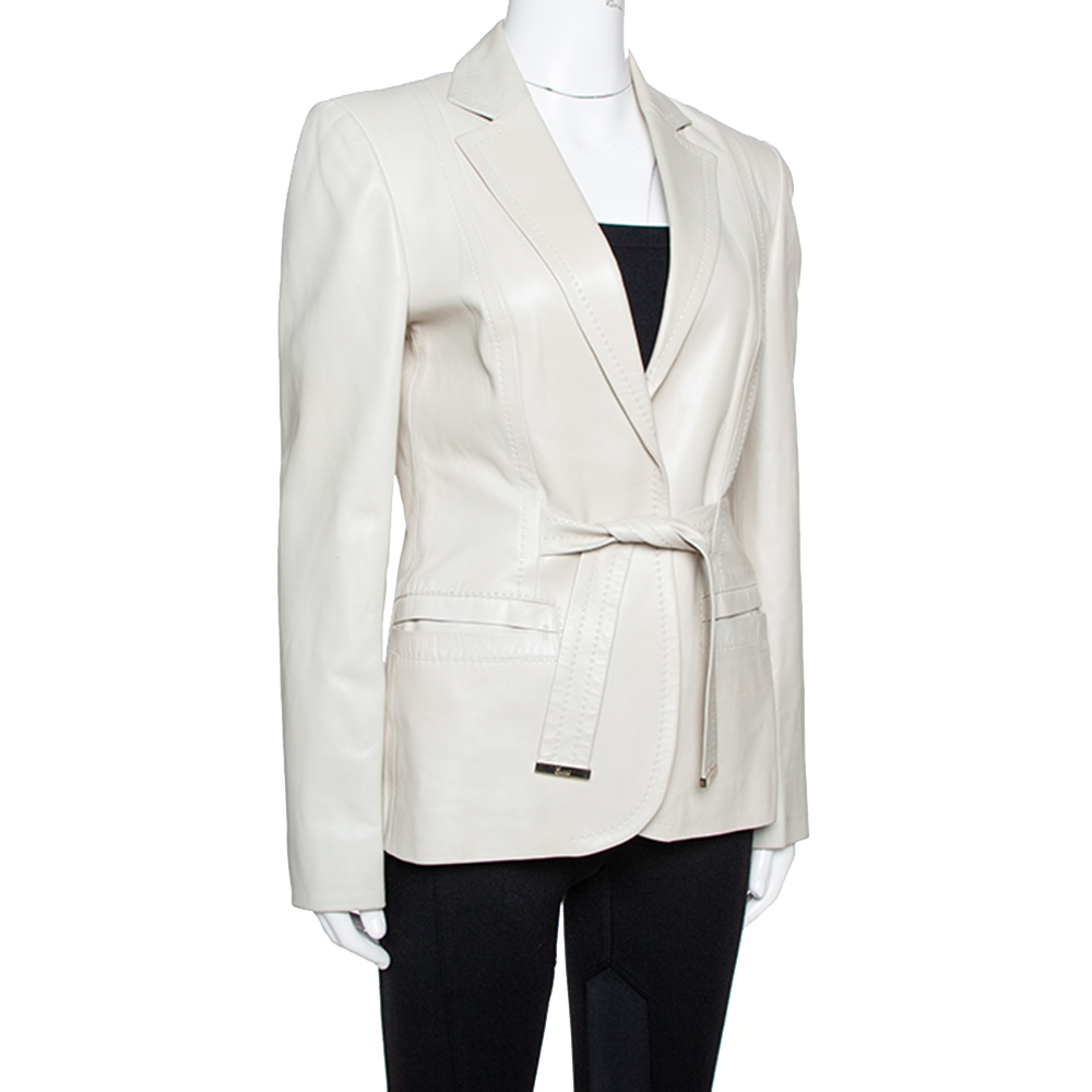 

Gucci Pale Beige Leather Tie Front Blazer