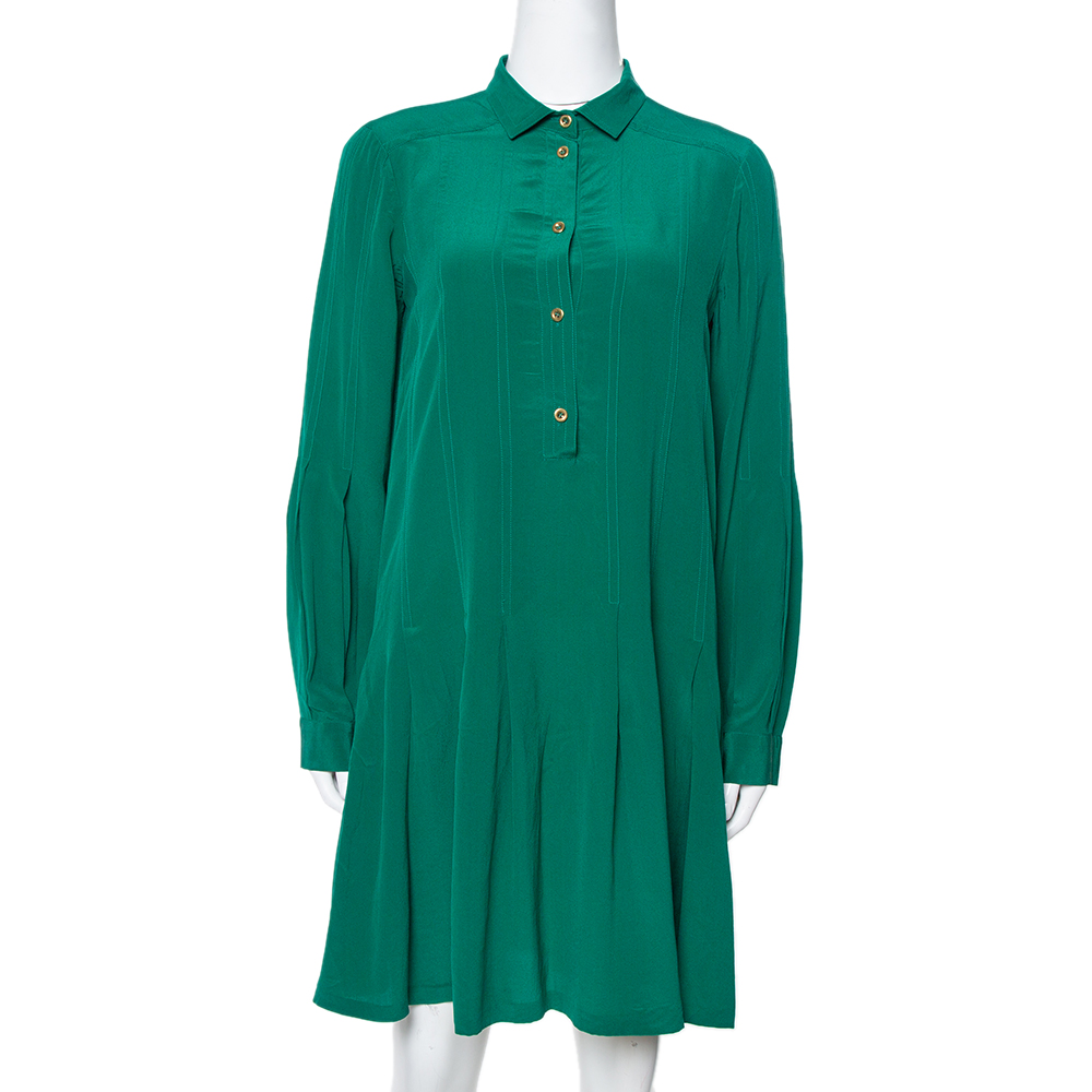 

Gucci Green Silk Crepe Belted Shirt Dress