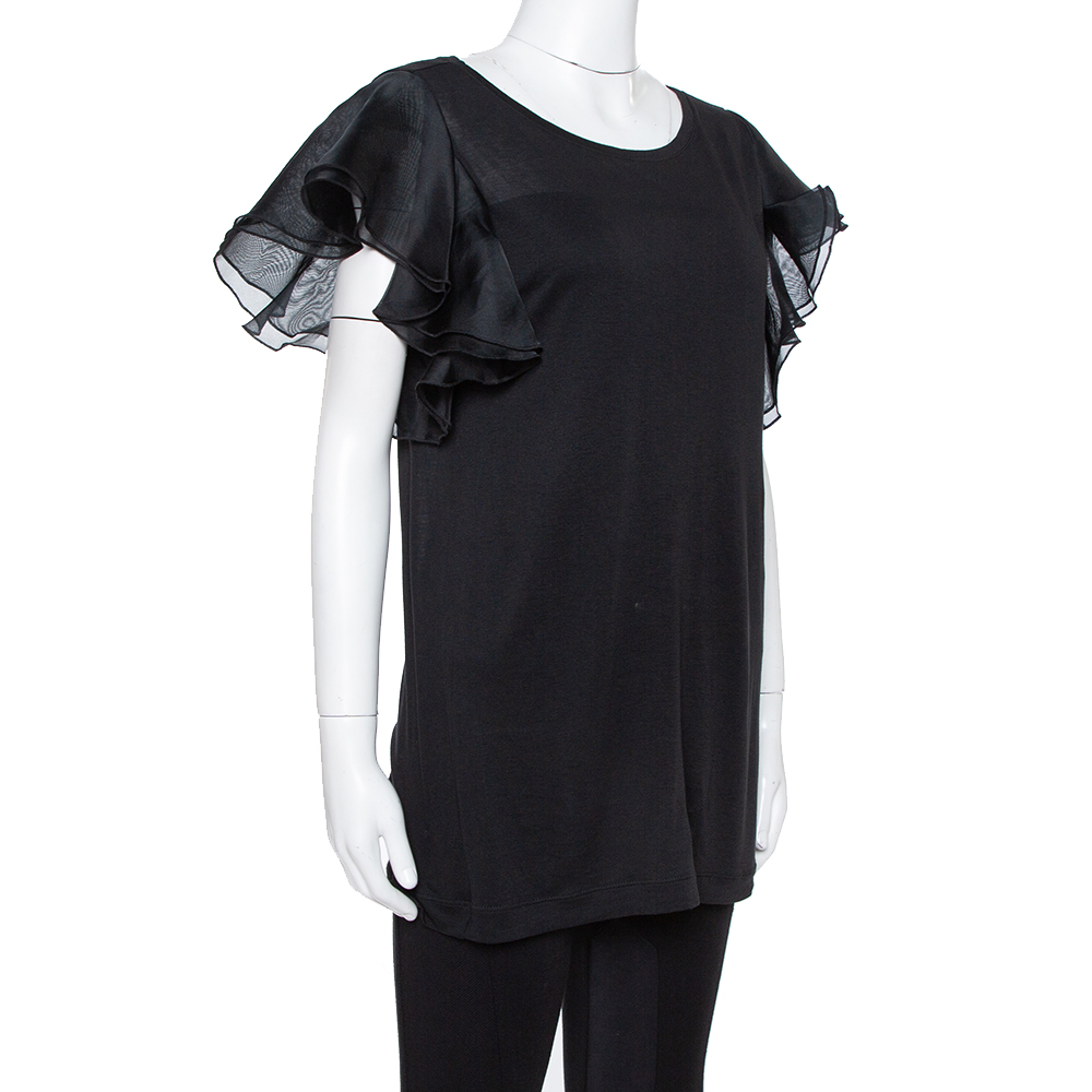 

Gucci Black Jersey and Silk Ruffled Sleeve Top