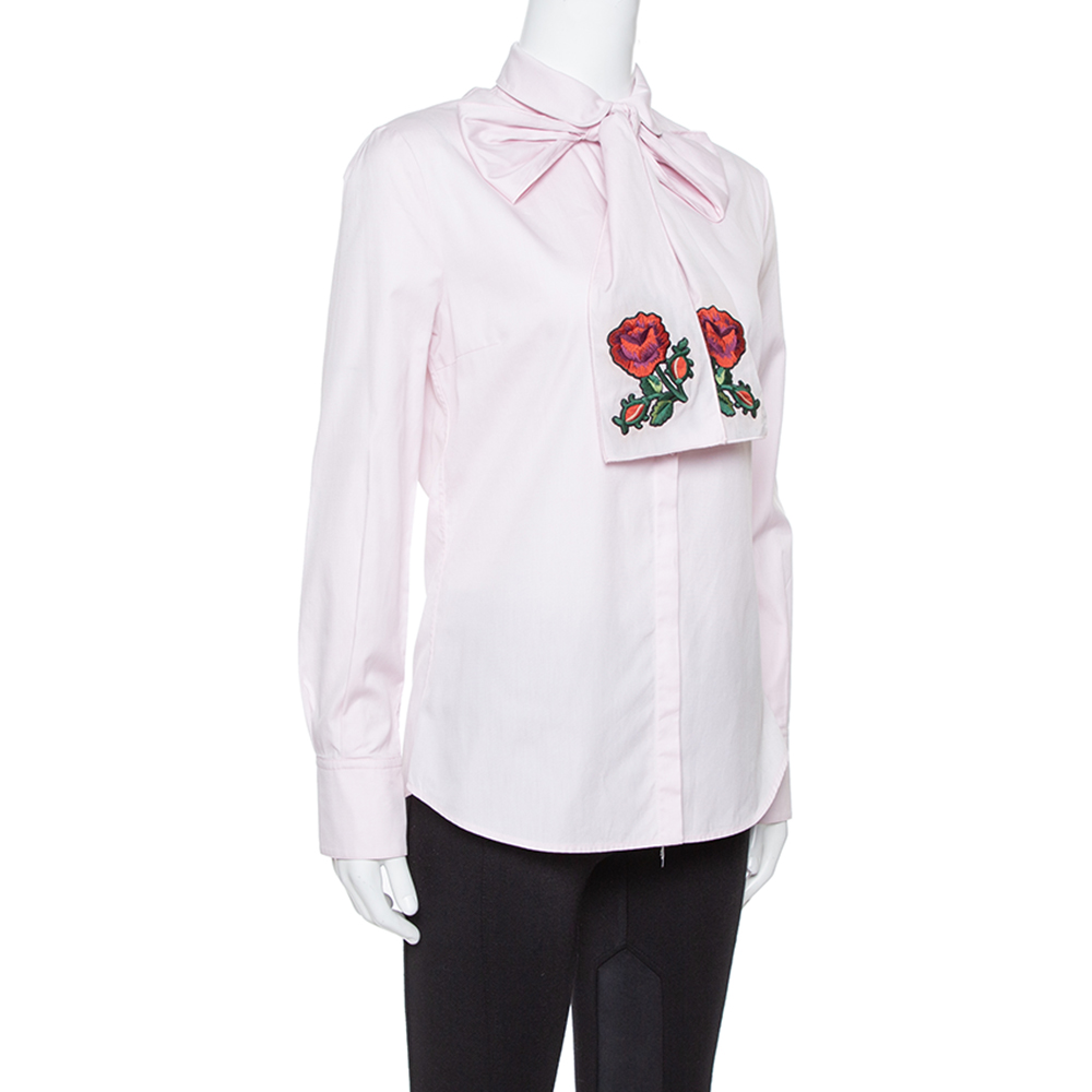 

Gucci Pink Cotton Embroidered Oxford Scarf Shirt