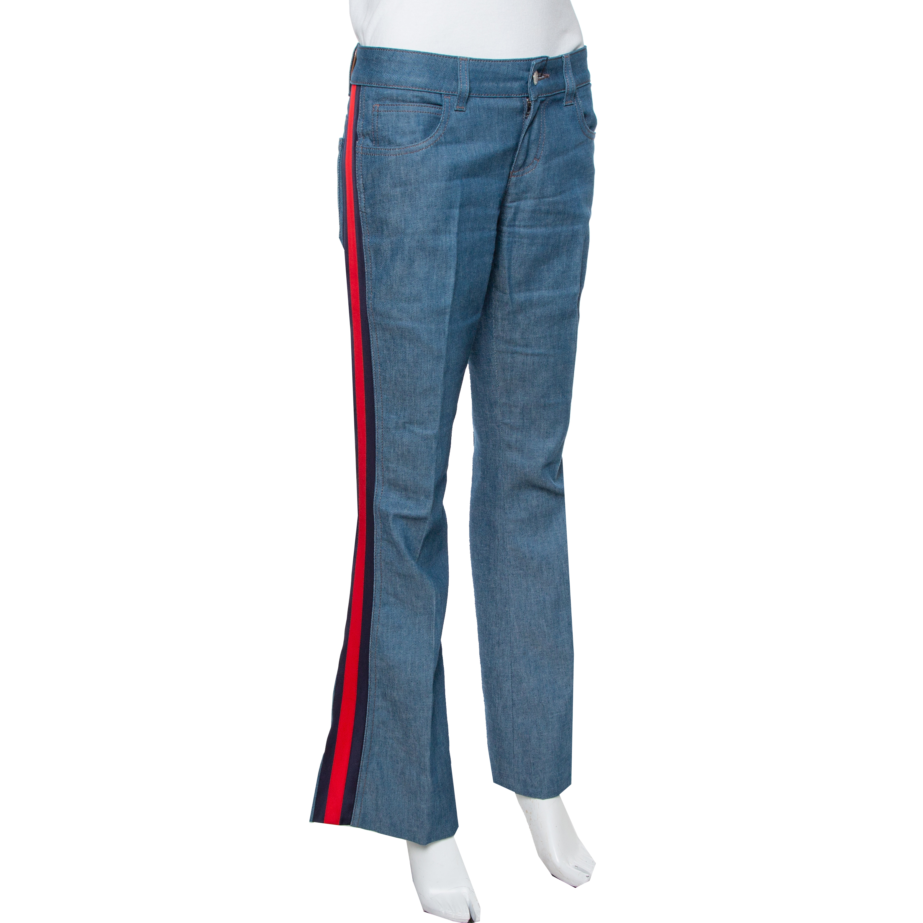 

Gucci Indigo Denim Webstripe Detail New Flared Jeans, Blue