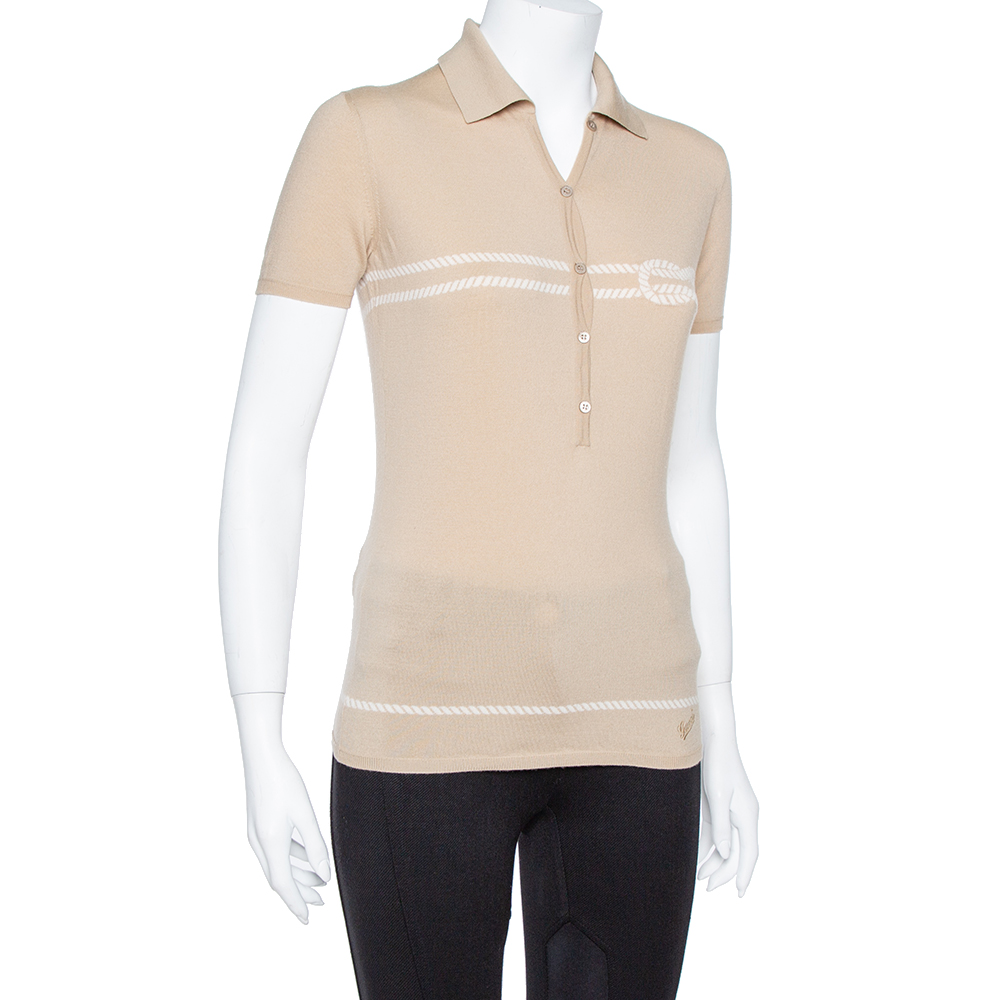 

Gucci Beige Wool Nautical Knot Detail Polo T-Shirt