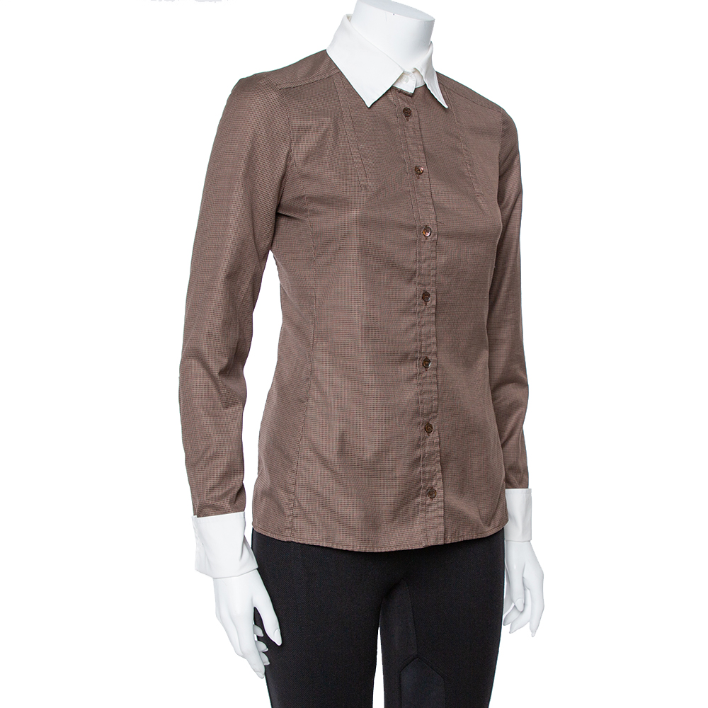 

Gucci Brown Cotton Contrast Collar Long Sleeve Shirt