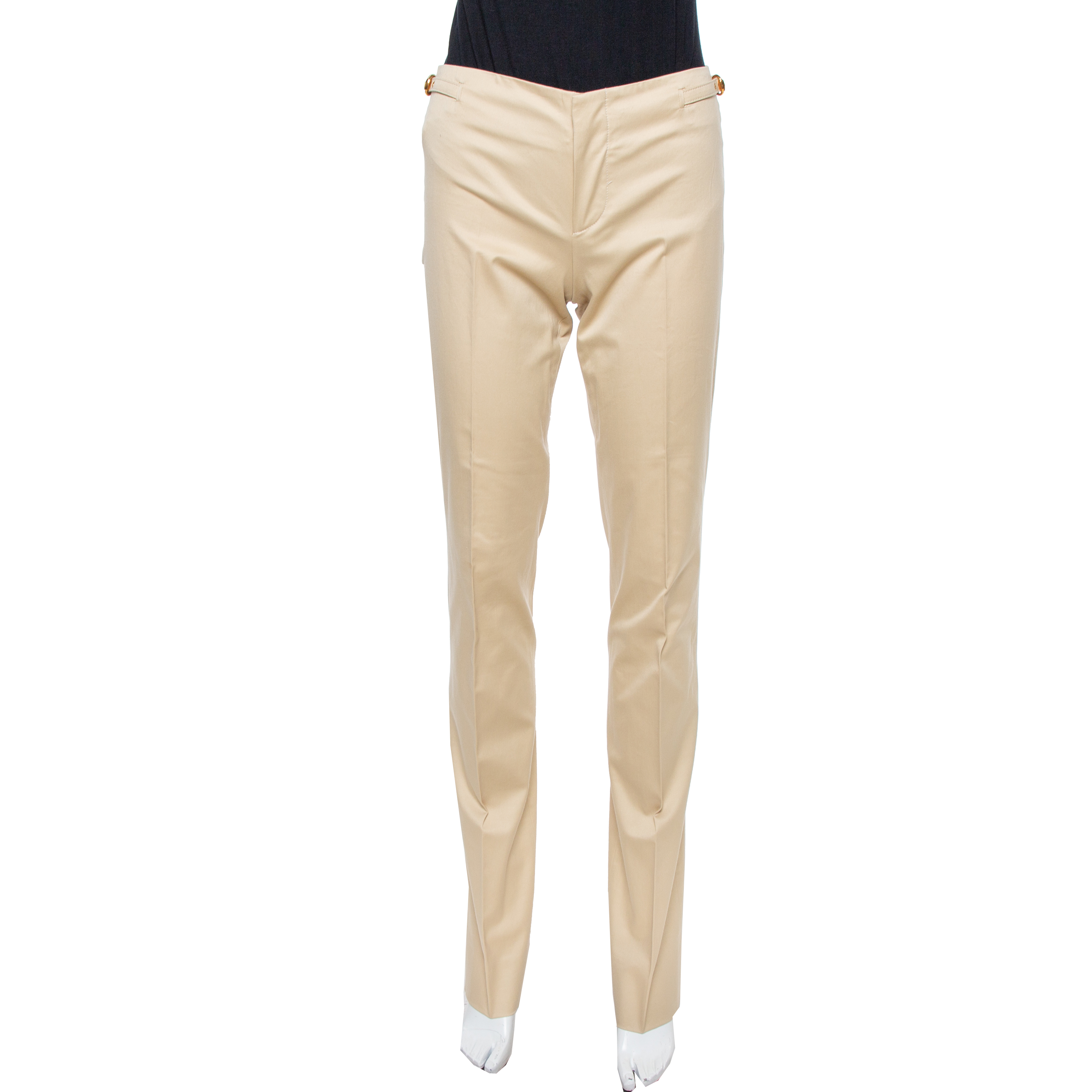 Pre-owned Gucci Beige Cotton Straight Fit Trousers S