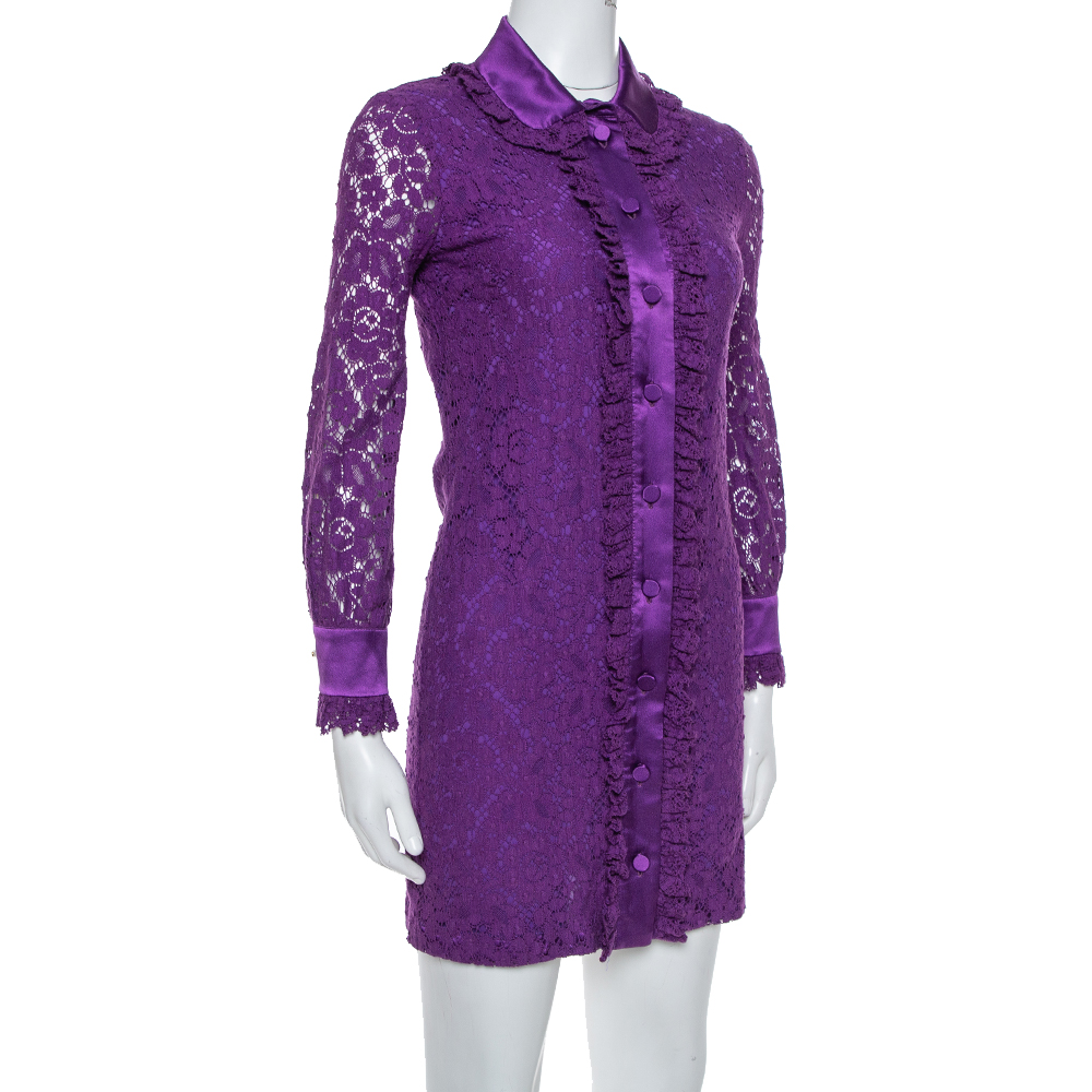 

Gucci Purple Lace Cotton Satin Trim Detail Shirt Dress
